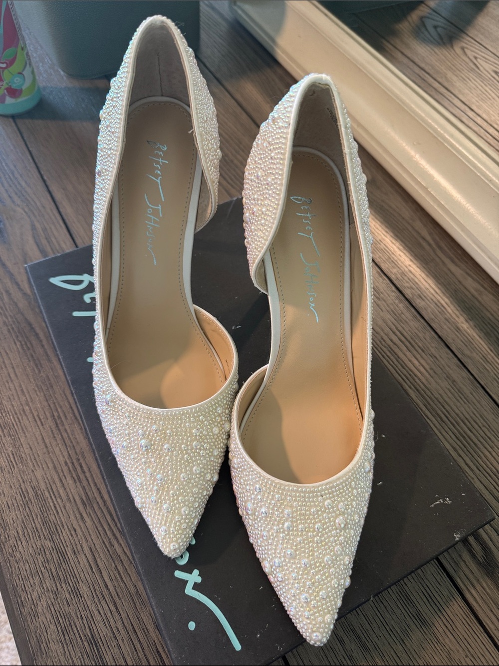 Betsey Johnson Ivory Pearl Embellished Pointed-Toe Heels
